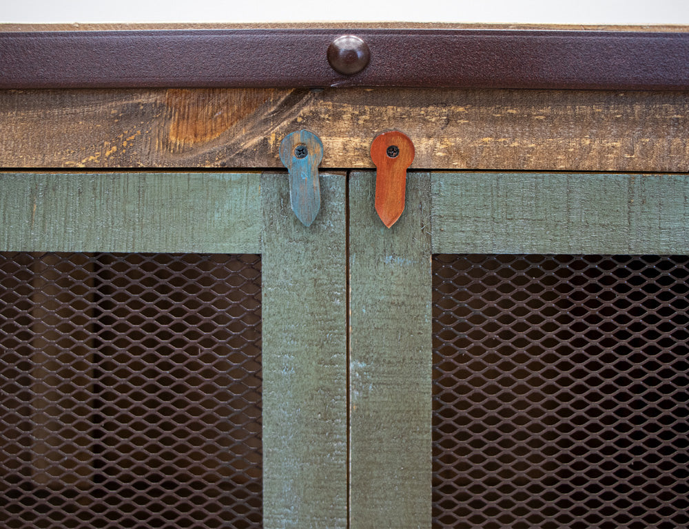 IFD - Antique Multicolor 71in Console w/6 Iron Mesh Door Panels & Middle Shelves - IFD969CONS-6MC view 5