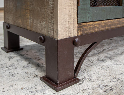 IFD - Antique Multicolor 71in Console w/6 Iron Mesh Door Panels & Middle Shelves - IFD969CONS-6MC view 7