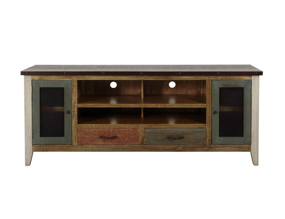 IFD - Antique Multicolor 76inTV Stand w/2 drawers & 2 Iron Mesh Doors - IFD968STAND view 1