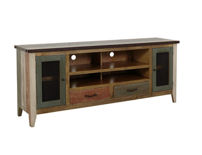IFD - Antique Multicolor 76inTV Stand w/2 drawers & 2 Iron Mesh Doors - IFD968STAND view 2
