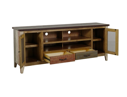 IFD - Antique Multicolor 76inTV Stand w/2 drawers & 2 Iron Mesh Doors - IFD968STAND view 3