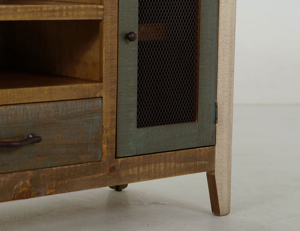 IFD - Antique Multicolor 76inTV Stand w/2 drawers & 2 Iron Mesh Doors - IFD968STAND view 7