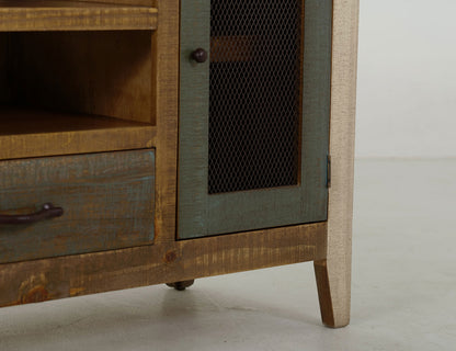 IFD - Antique Multicolor 76inTV Stand w/2 drawers & 2 Iron Mesh Doors - IFD968STAND view 7