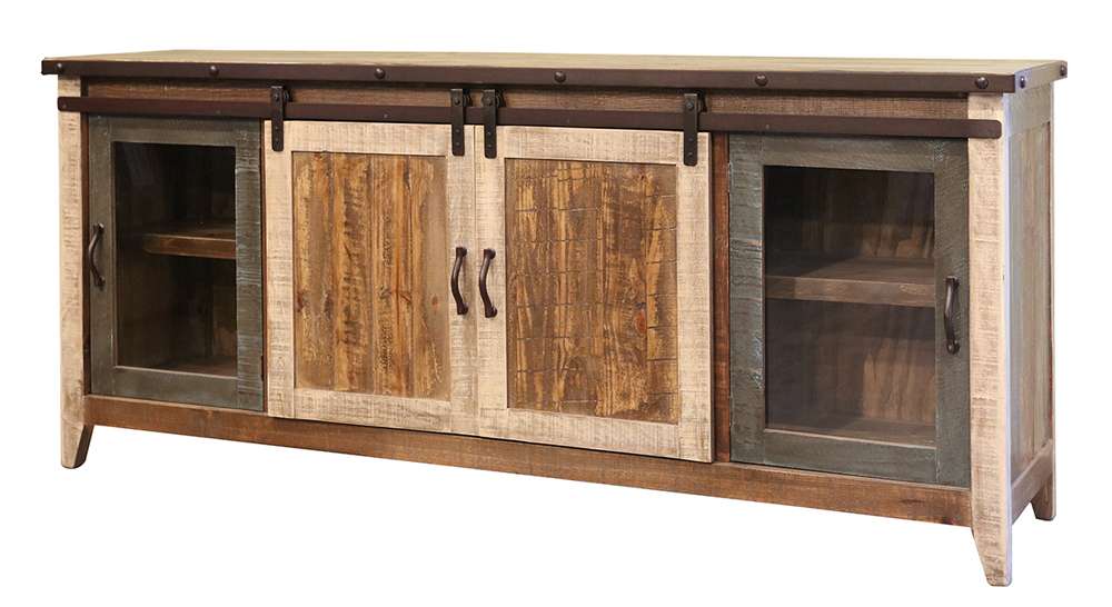 IFD - Antique Multicolor 80in TV Stand w/2 Glass doors w/1 middle shelf, 2 Sliding doors, w/2 shelves - IFD962STAND-80 veiw 1