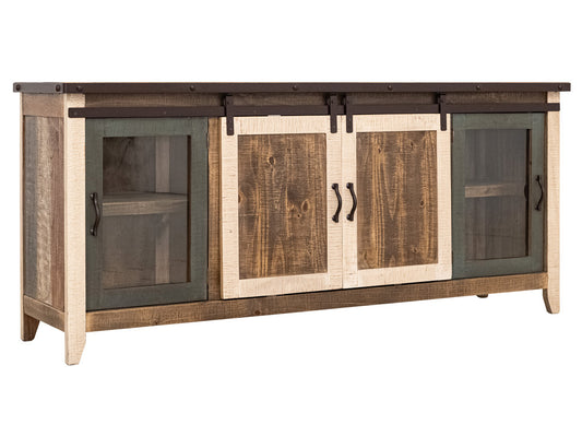 IFD - Antique Multicolor 80in TV Stand w/2 Glass doors w/1 middle shelf, 2 Sliding doors, w/2 shelves - IFD962STAND-80 view 1