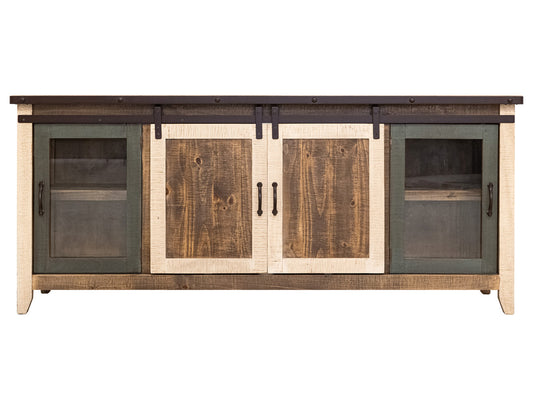 IFD - Antique Multicolor 80in TV Stand w/2 Glass doors w/1 middle shelf, 2 Sliding doors, w/2 shelves - IFD962STAND-80 view 2