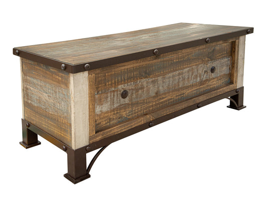 IFD - Antique Multicolor Bedroom Storage Trunk - IFD966TRNK view 2
