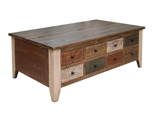 IFD - Antique Multicolor Cocktail Table w/8 Drawers in one side & lift top in the other side - IFD965CKTL view 1