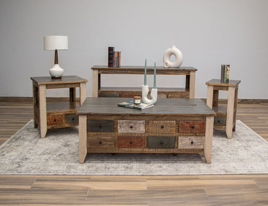 IFD - Antique Multicolor Cocktail Table w/8 Drawers in one side & lift top in the other side - IFD965CKTL view 2