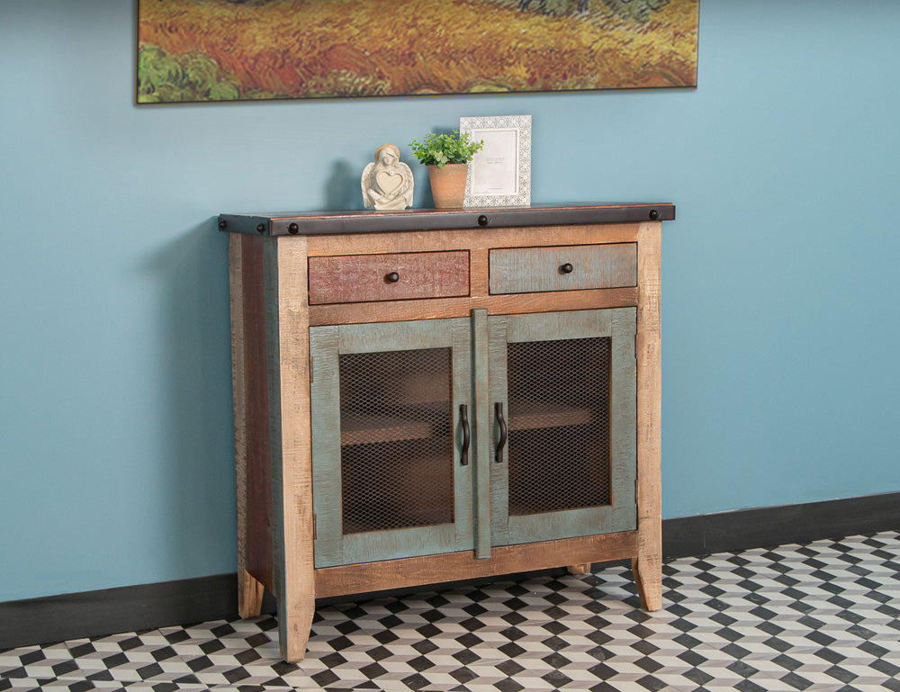 IFD - Antique Multicolor Multicolor Server 2 Drawers, 2 Mesh Doors - IFD967SERV view 2