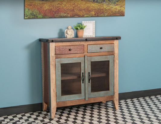 IFD - Antique Multicolor Multicolor Server 2 Drawers, 2 Mesh Doors - IFD967SERV view 2
