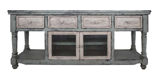 IFD - Aruba 70in TV Stand in Sky Blue Finish, w/4 white drawers & 2 white doors - IFD7332STN70BL veiw 1