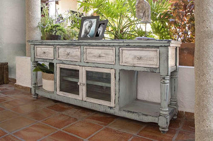 IFD - Aruba 70in TV Stand in Sky Blue Finish, w/4 white drawers & 2 white doors - IFD7332STN70BL veiw 2