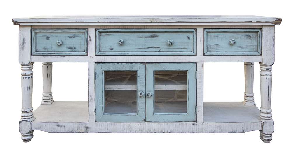 IFD - Aruba 70in TV Stand in White Finish, w/3 sky blue drawers & 2 sky blue doors - IFD7331STN70WT veiw 1