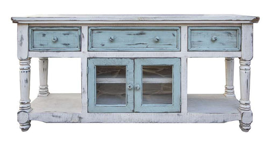 IFD - Aruba 70in TV Stand in White Finish, w/3 sky blue drawers & 2 sky blue doors - IFD7331STN70WT veiw 1
