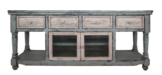 IFD - Aruba 70in TV Stand in Sky Blue Finish, w/4 white drawers & 2 white doors - IFD7332STN70BL view 1