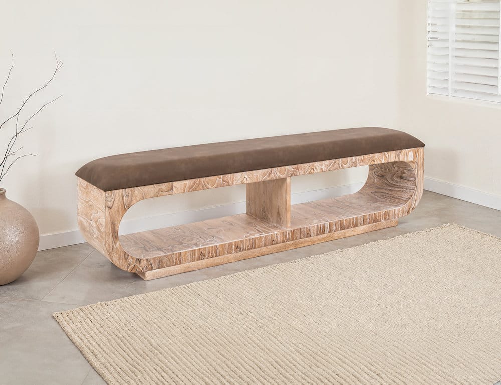 IFD  - Balam  - Upholstered Seat Bench with Two Open Shelves  - IFD4323BEN view 3