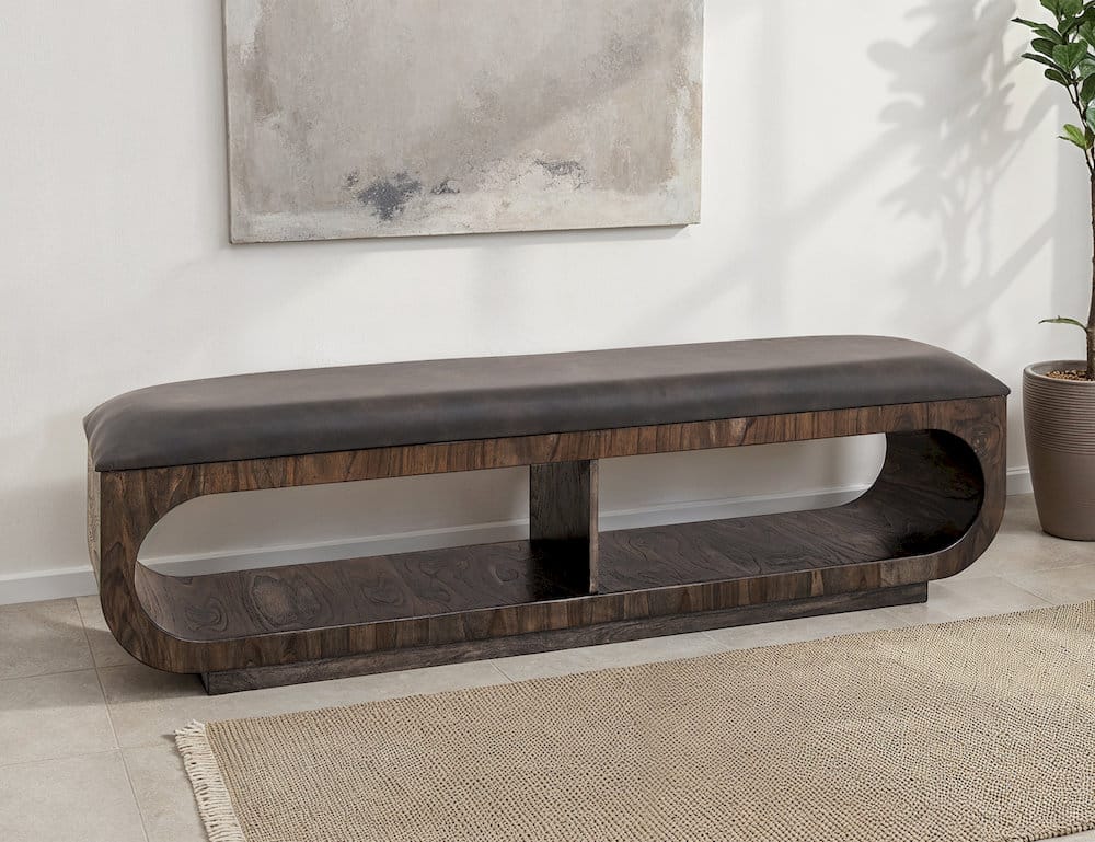 IFD  - Balam  - Upholstered Seat Bench with Two Open Shelves  - IFD4423BEN view 3