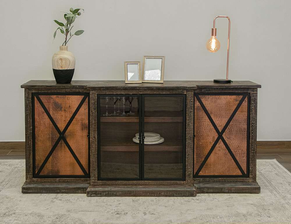 IFD - Blackburn - 2 Copper-Paneled Door 2 Glass Door Console - IFD7782CNS veiw 2