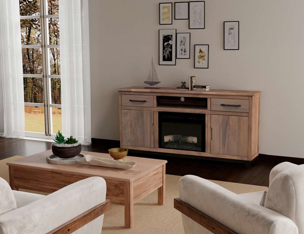 IFD - Natural Parota - 2 Drawer, 2 Door TV Stand & Electric Fireplace 26in - IFD-EFP26_IFD8681EFP70 veiw 2
