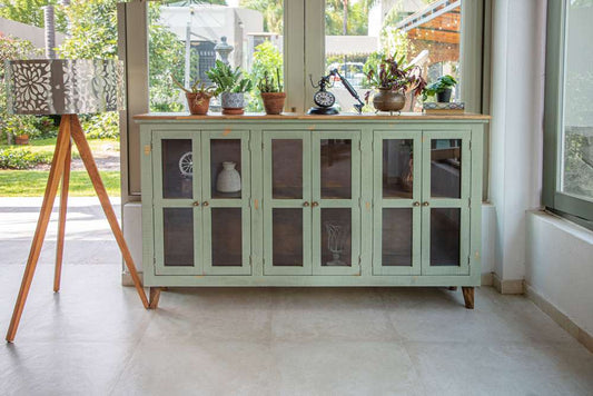 IFD - Lima 6 Glass Doors, Console w/ Green Finish - IFD9401CNSGN veiw 2