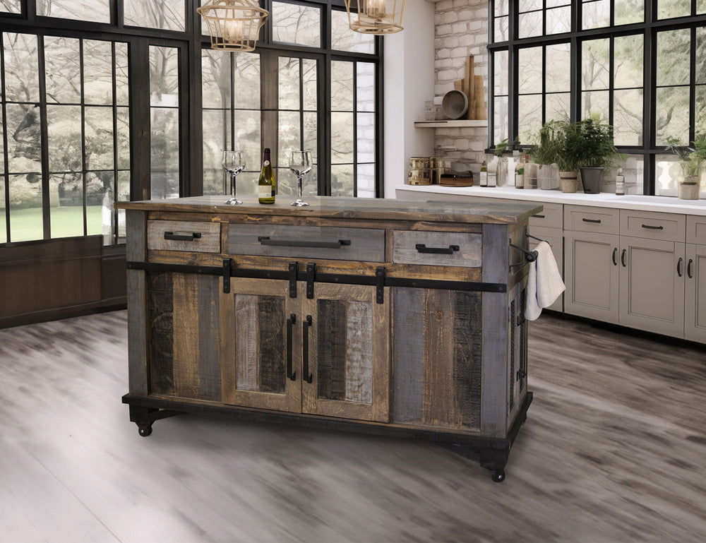 IFD - Loft Brown Kitchen Island 3 Drawers 6 Doors - IFD6441KSL view 2