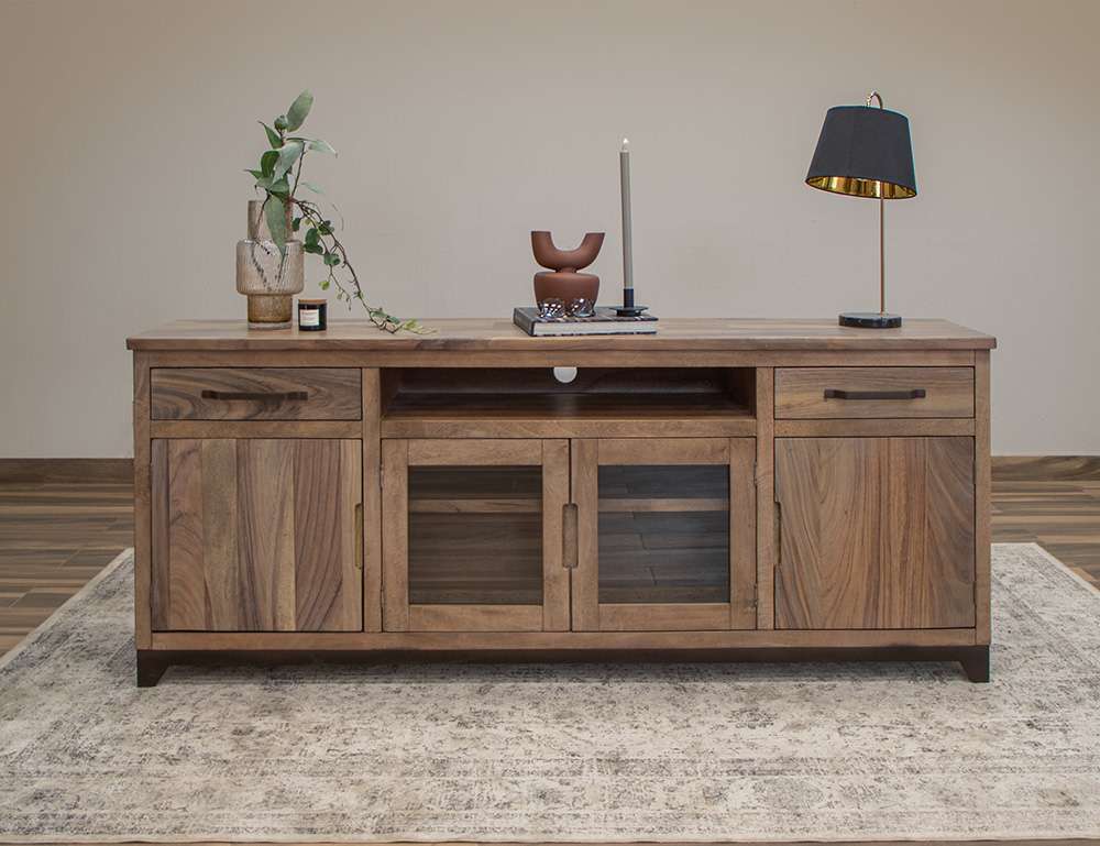 IFD - Natural Parota - 2 Drawer, 2 Door, 2 Glass Door 80in TV Stand - IFD8681STN80 veiw 2