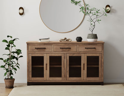 IFD - Natural Parota - 3 Drawer 4 Glass Doors Console - IFD8681CNS view 3