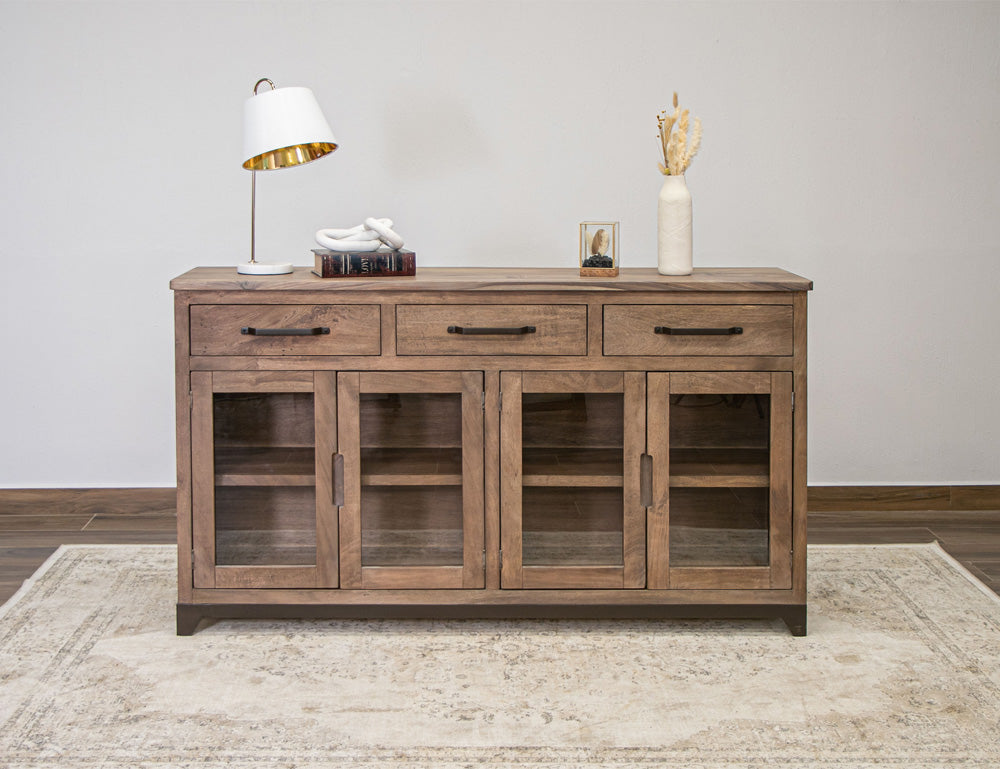 IFD - Natural Parota - 3 Drawer 4 Glass Doors Console - IFD8681CNS view 4