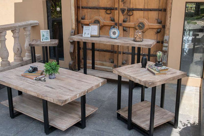 IFD - Old Wood End Table w/ Iron Base - IFD9871END veiw 3