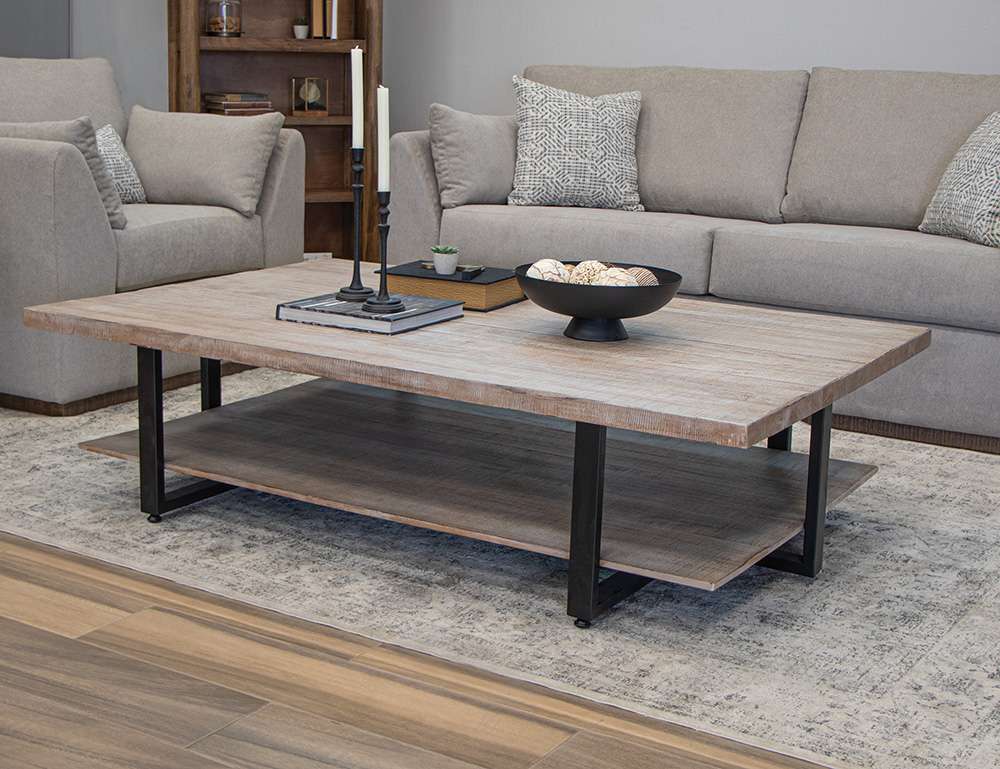IFD - Old Wood - Iron Base Deluxe Cocktail Table - IFD9871CKTDL veiw 2