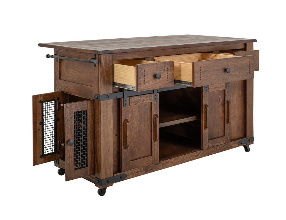 IFD - Parota 3 Drawer Kitchen Island w/2 sliding doors, 2 Mesh doors on each side - IFD866ISLAND view 4