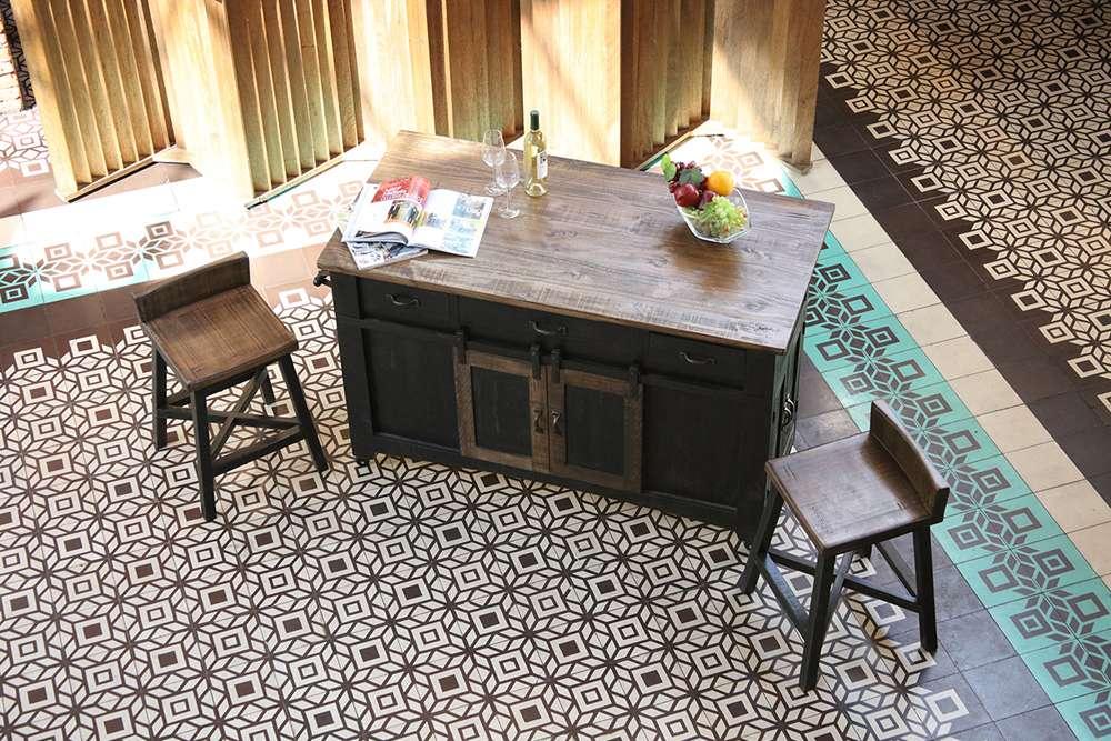 IFD - Pueblo Black 3 Drawer Kitchen Island w/2 Sliding Doors, 2 Mesh Doors on Each Side - Black & Brown Finish - IFD370ISLAND veiw 3