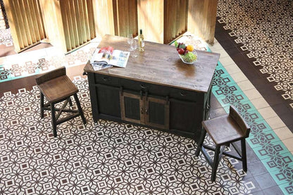 IFD - Pueblo Black 3 Drawer Kitchen Island w/2 Sliding Doors, 2 Mesh Doors on Each Side - Black & Brown Finish - IFD370ISLAND veiw 3