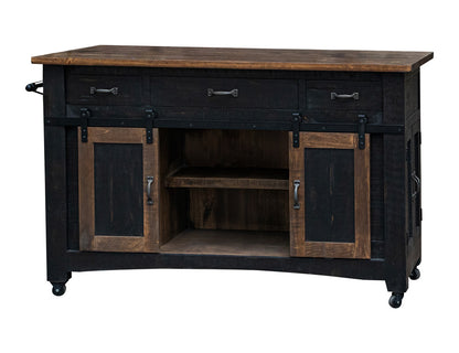 IFD - Pueblo Black 3 Drawer Kitchen Island w/2 Sliding Doors, 2 Mesh Doors on Each Side - Black & Brown Finish - IFD370ISLAND view 2
