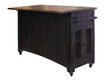 IFD - Pueblo Black 3 Drawer Kitchen Island w/2 Sliding Doors, 2 Mesh Doors on Each Side - Black & Brown Finish - IFD370ISLAND view 3