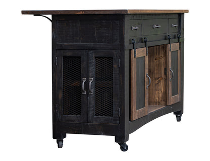 IFD - Pueblo Black 3 Drawer Kitchen Island w/2 Sliding Doors, 2 Mesh Doors on Each Side - Black & Brown Finish - IFD370ISLAND view 4