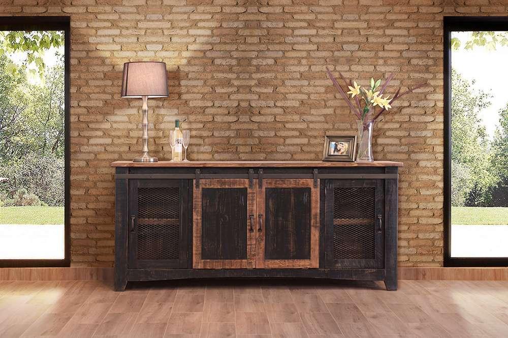 IFD - Pueblo Black 80in TV Stand w/4 doors & Shelves - IFD370STAND-80 veiw 1