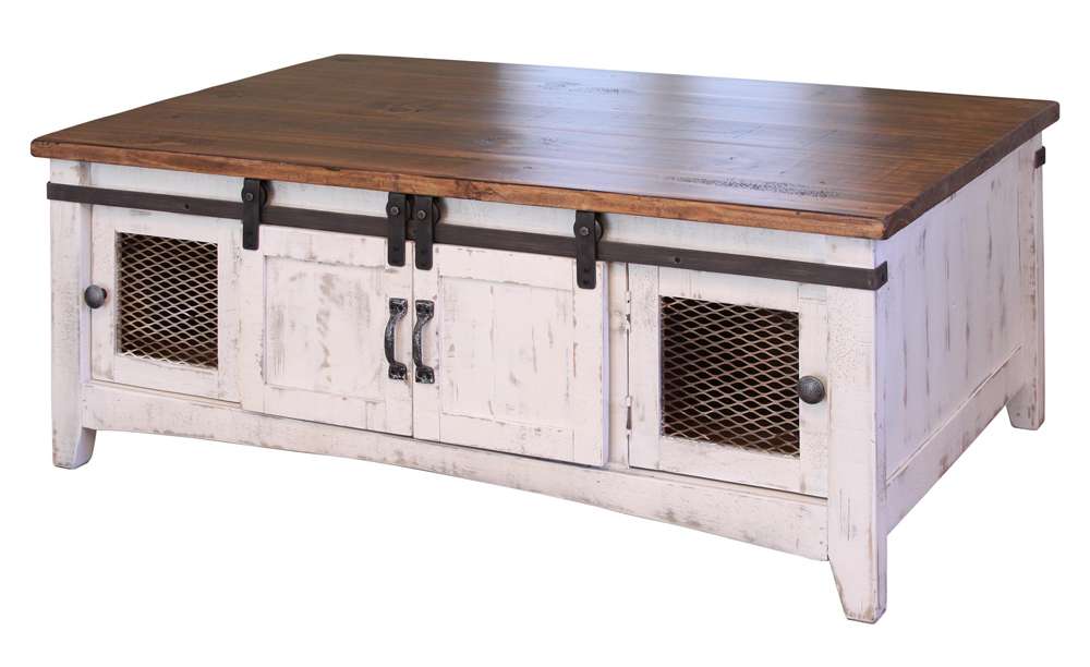 IFD - Pueblo White 2 Sliding Doors Cocktail Table, 2 Mesh Doors on each side - IFD360CKTL-W veiw 1