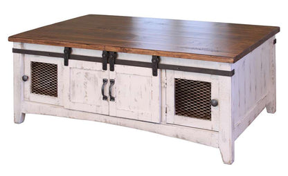 IFD - Pueblo White 2 Sliding Doors Cocktail Table, 2 Mesh Doors on each side - IFD360CKTL-W veiw 1