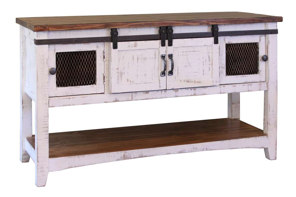 IFD - PUEBLO CONSOLE TABLE IN WHITE 2 SLIDING DOORS, 2 MESH DOORS - IFD360SOFA-W veiw 1