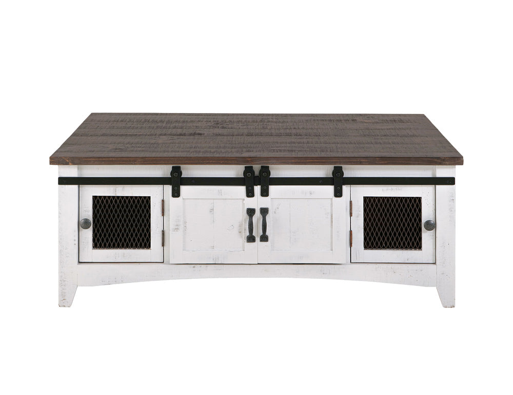 IFD - Pueblo White 2 Sliding Doors Cocktail Table, 2 Mesh Doors on each side - IFD360CKTL-W view 2