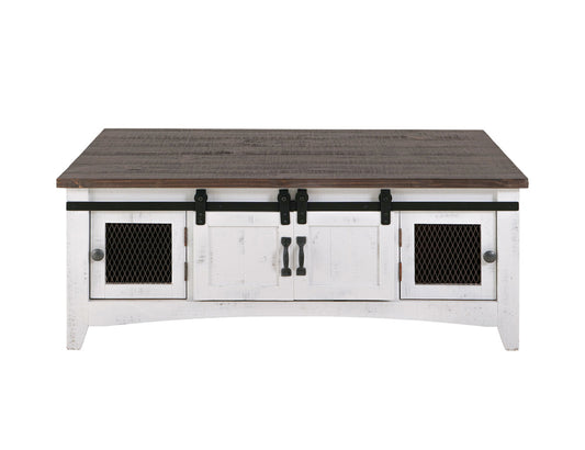 IFD - Pueblo White 2 Sliding Doors Cocktail Table, 2 Mesh Doors on each side - IFD360CKTL-W view 2