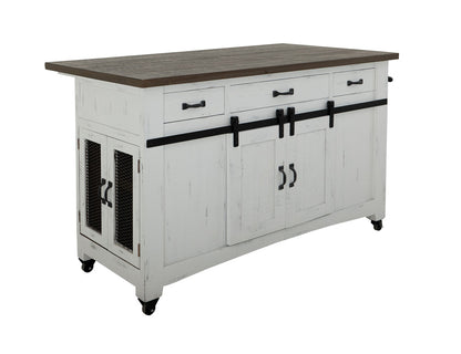 IFD - Pueblo White 3 Drawer Kitchen Island w/2 sliding doors, 2 Mesh doors on each side - IFD360ISLAND view 1