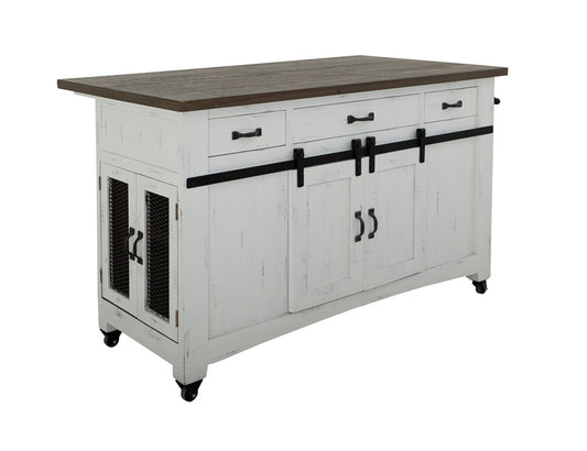IFD - Pueblo White 3 Drawer Kitchen Island w/2 sliding doors, 2 Mesh doors on each side - IFD360ISLAND view 1