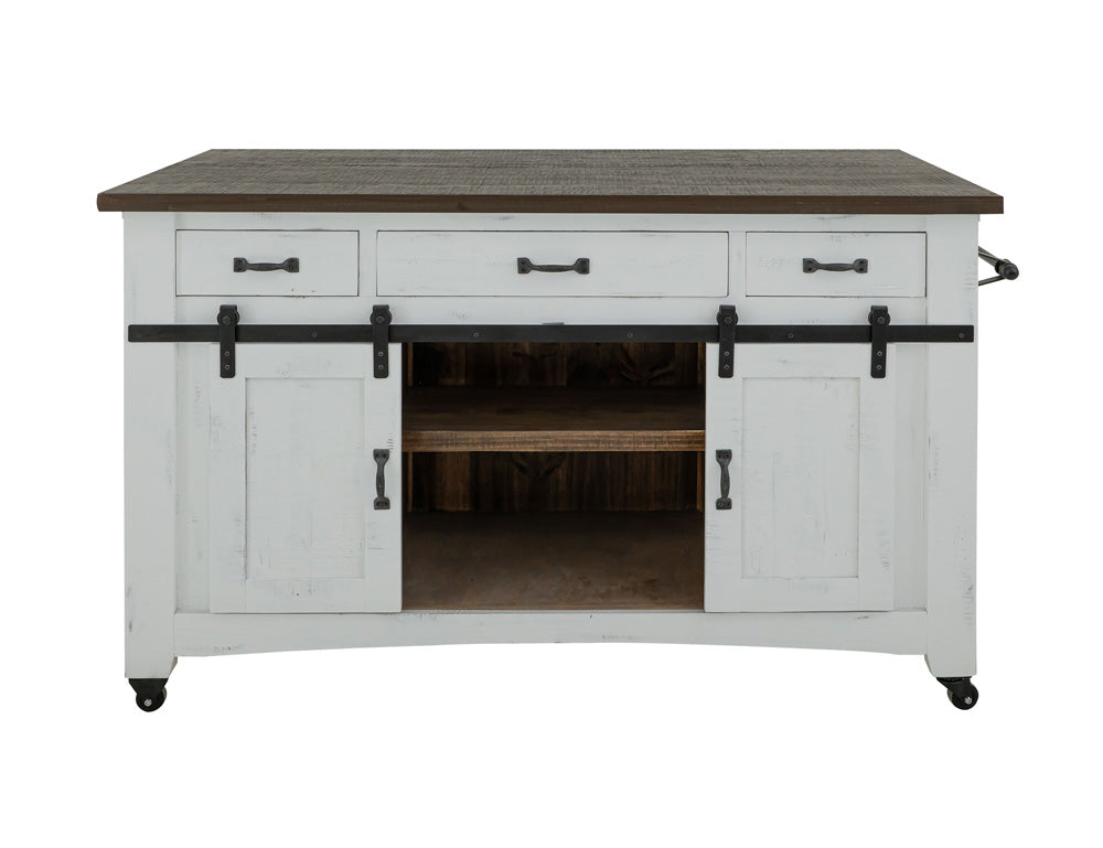 IFD - Pueblo White 3 Drawer Kitchen Island w/2 sliding doors, 2 Mesh doors on each side - IFD360ISLAND view 4