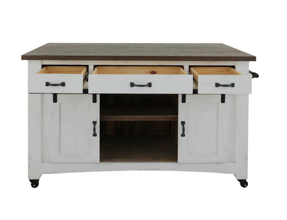 IFD - Pueblo White 3 Drawer Kitchen Island w/2 sliding doors, 2 Mesh doors on each side - IFD360ISLAND view 5