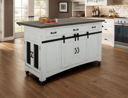 IFD - Pueblo White 3 Drawer Kitchen Island w/2 sliding doors, 2 Mesh doors on each side - IFD360ISLAND view 6