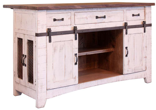 IFD - Pueblo White 3 Drawer Kitchen Island w/2 sliding doors, 2 Mesh doors on each side - IFD360ISLAND veiw 1