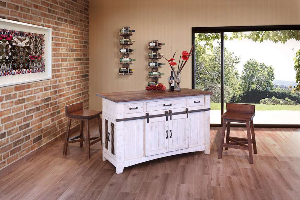IFD - Pueblo White 3 Drawer Kitchen Island w/2 sliding doors, 2 Mesh doors on each side - IFD360ISLAND veiw 2